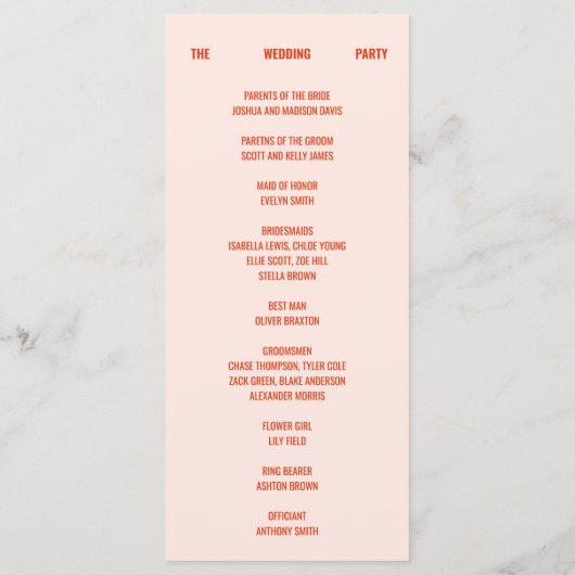 Retro Bright & Colorful Peach Hochzeit Programm (Rückseite)