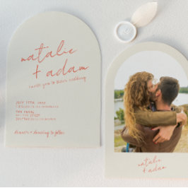 Retro Bright Orange Whimsical Photo Arched Wedding Einladung