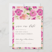Retro Bright Pink Aquarellblume Save the Date Einladung (Vorderseite)
