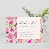 Retro Bright Pink Fun Aquarellfarben Blumenhochzei Dankeskarte (Stehend Vorderseite)