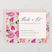 Retro Bright Pink Fun Aquarellfarben Blumenhochzei Dankeskarte (Vorne/Hinten)