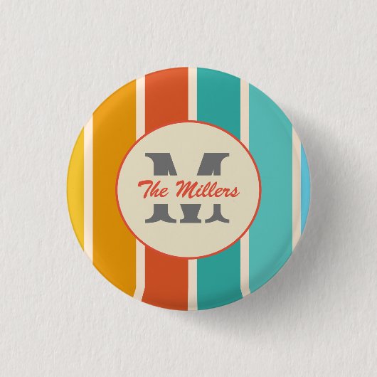 Retro Bright Summer Monogram Button (Vorderseite)