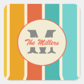 Retro Bright Summer Monogram Quadratischer Aufkleber (Vorderseite)
