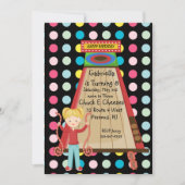 Retro, Bright und Polka Dot Arcade Einladung (Vorderseite)