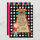 Retro, Bright und Polka Dot Arcade Einladung (Vorne/Hinten)