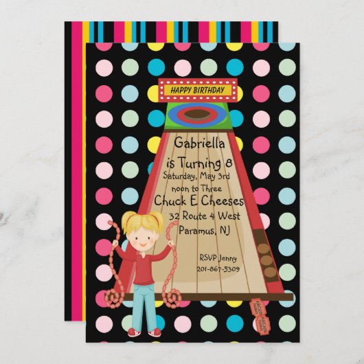 Retro, Bright und Polka Dot Arcade Einladung (Vorne/Hinten)