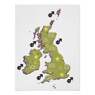 Retro British Isles Wetterkarte Poster