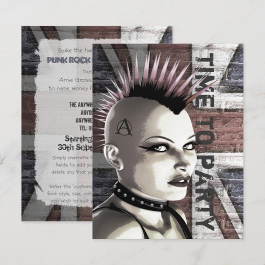 Retro British Punk Fashion Einladungen von geringe (Vorne/Hinten)