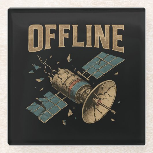 Retro Broken Satellite "OFFLINE" Space Art Glasuntersetzer (Vorderseite)