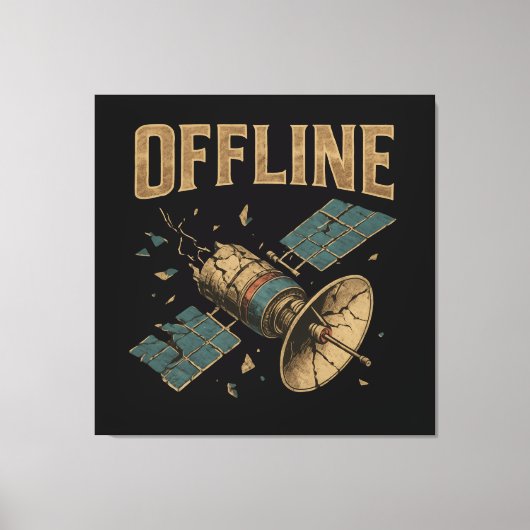 Retro Broken Satellite "OFFLINE" Space Art Leinwanddruck (Vorderseite)