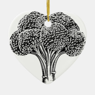 Retro-Brokkoli im Holzstich-Stil Keramik Ornament