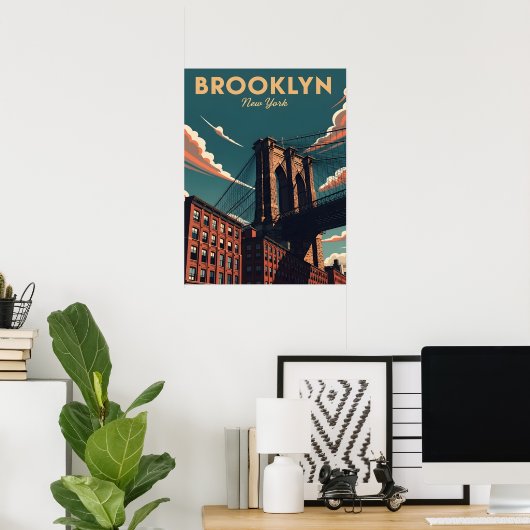 Retro Brooklyn überbrücken die New Yorker City-Sky Poster (Heimbüro)