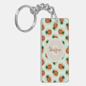 Retro brown and mint pineapple patterns monogram schlüsselanhänger (Vorderseite links)