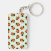 Retro brown and mint pineapple patterns monogram schlüsselanhänger (Rückseite)