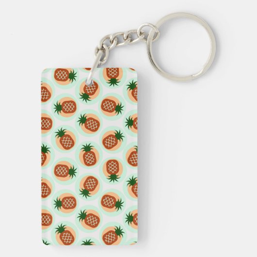 Retro brown and mint pineapple patterns monogram schlüsselanhänger (Rückseite)