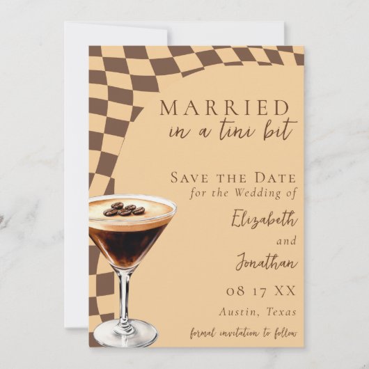 Retro Brown Beige Espresso Martini Foto Wedding Save The Date (Vorderseite)