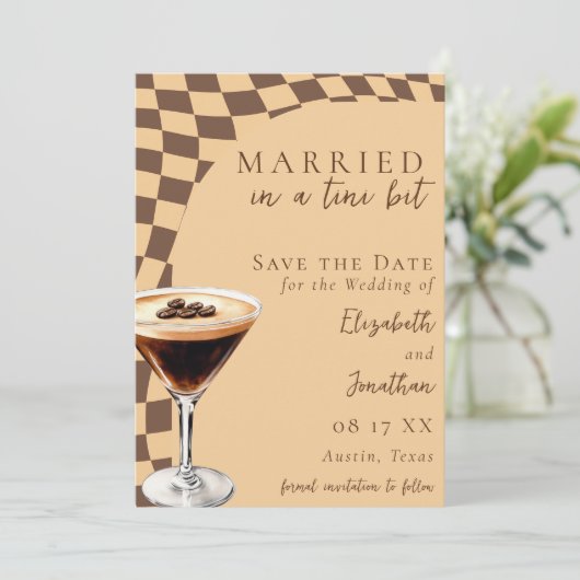Retro Brown Beige Espresso Martini Foto Wedding Save The Date (Stehend Vorderseite)