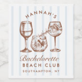 Retro Brown & Blue Streifen Bachelorette Sparkling Weinetikett (Einzelnes Label)