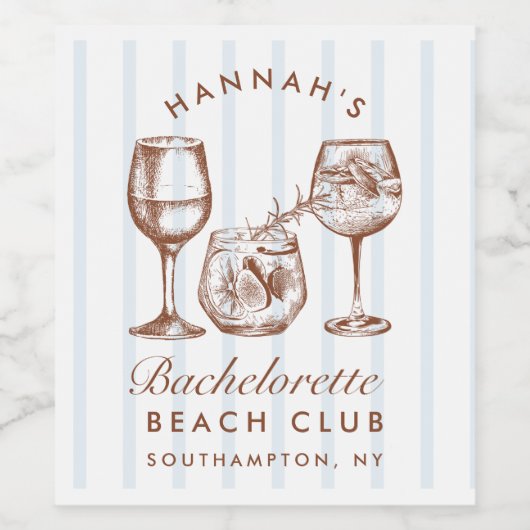 Retro Brown & Blue Streifen Bachelorette Sparkling Weinetikett (Einzelnes Label)