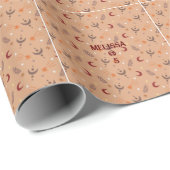 Retro Brown Boho Whimsical Personalisiert Geburtst Geschenkpapier (Rolleneckpunkt)