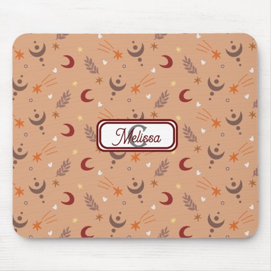 Retro Brown Boho Whimsisches Monogramm Personalisi Mousepad (Vorne)