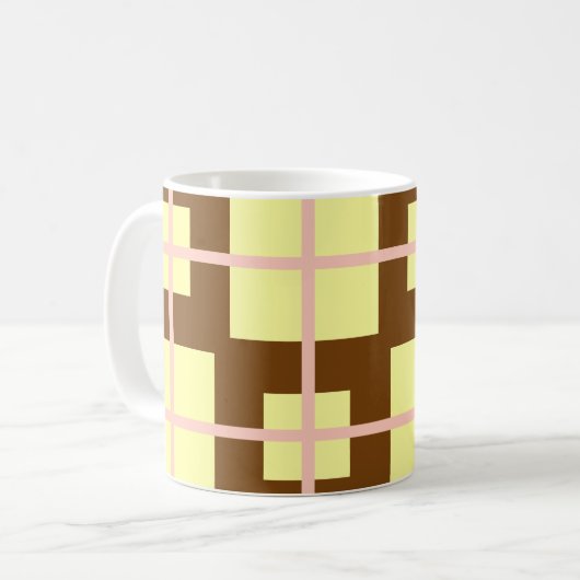 Retro Brown | Cream Checker Pattern Coffee Mug  Kaffeetasse (Vorderseite Links)