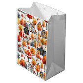 Retro Brown Floral Pattern Mittlere Geschenktüte (Vorderseite Schrägansicht)