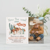Retro Brown Foto Wie West war ein 1. Geburtstag Einladung (Stehend Vorderseite)