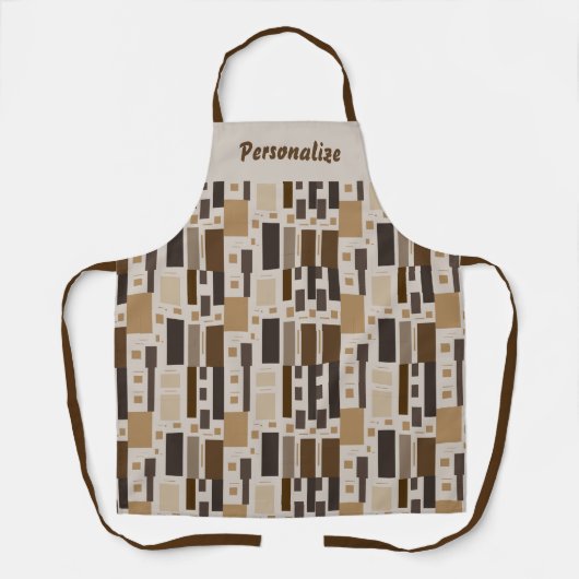 Retro Brown Geometric Muster Personalisiert Cookin Schürze (Vorderseite)