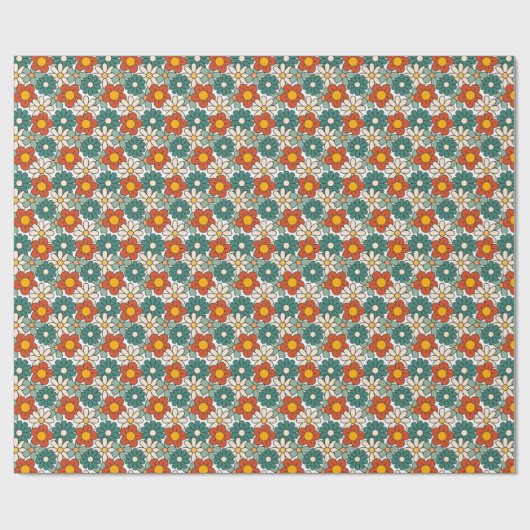 Retro Brown Green Hippie Floral Groovy Geschenkpapier (Flach)