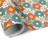 Retro Brown Green Hippie Floral Groovy Geschenkpapier (Rolleneckpunkt)