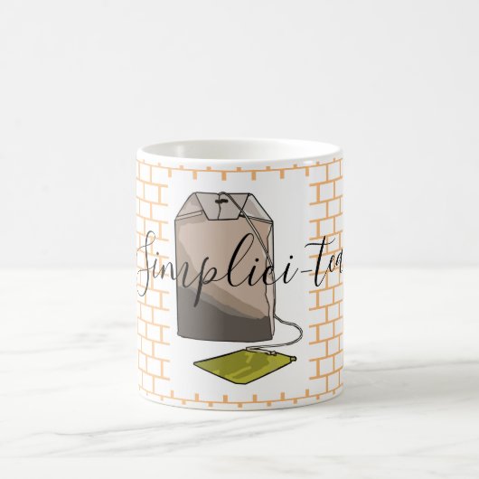 Retro Brown Green Tee Beutel auf Orange Bricks Kaffeetasse (Mittel)