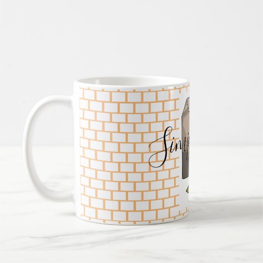 Retro Brown Green Tee Beutel auf Orange Bricks Kaffeetasse (Links)