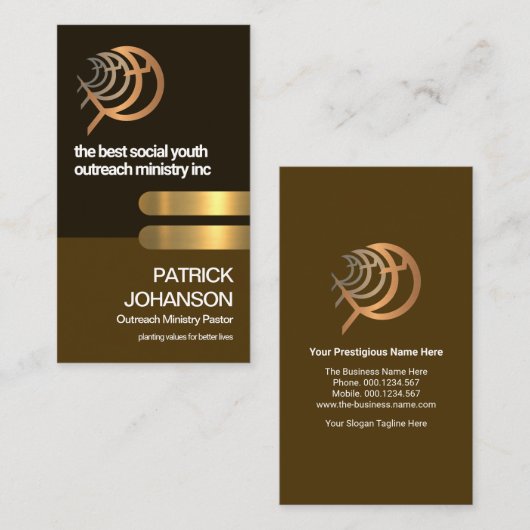 Retro Brown Layer Gold Tab Religious Fish Ministry Visitenkarte (Vorne/Hinten)