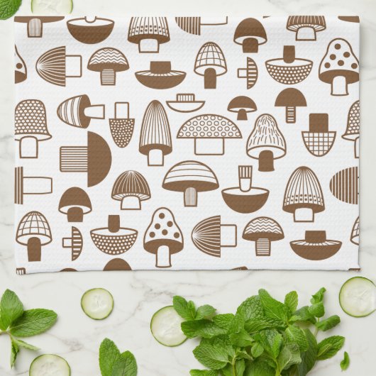 Retro Brown Mushroom-Muster Geschirrtuch (Gefaltet)