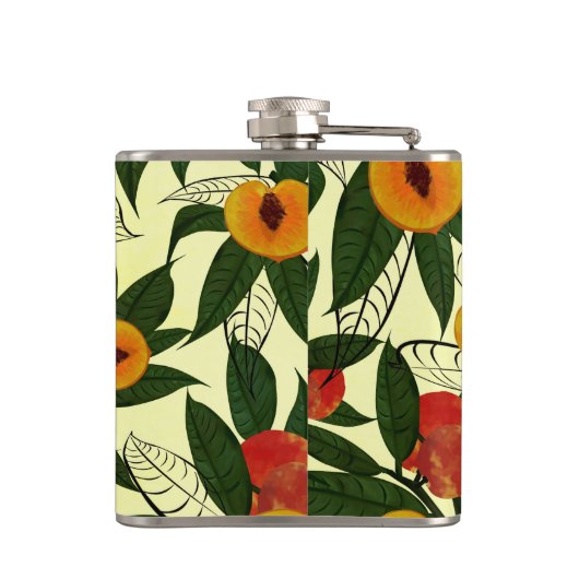 Retro Brown Orange Red Green Cherry Frucht & Blume Flachmann (Rückseite)