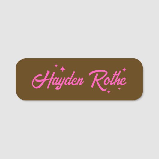 Retro Brown Pink Typografy Stars Namensschild (Vorderseite)