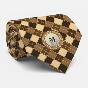 Retro Brown Raute Monogram Golf Ball Krawatte