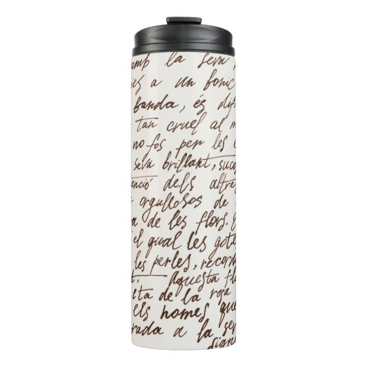 Retro Brown Tinte Manuskript Textur Thermosbecher (Vorderseite)