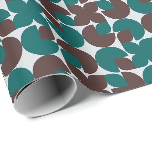 Retro Brown und Aquamarine Muscheln, Blätter und B Geschenkpapier (Rolleneckpunkt)