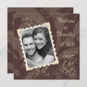 Retro Brown und Elfenbeinkühe Foto Hochzeit Sicher Save The Date (Vorne/Hinten)