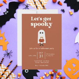 Retro Brown und White Ghost Halloween-Party Einladung