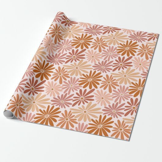 Retro Brownish Daisy Geschenkpapier (Ungerollt)