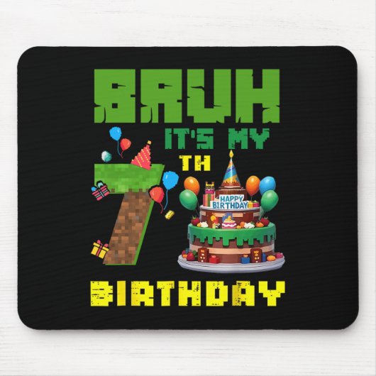 Retro Bruh It's My 7th Bday Pixel Cake Gamer 7 Yea Mousepad (Vorne)