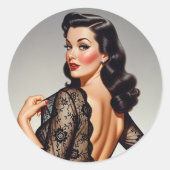 Retro Brunette Pin-up Girl 50's Glamour Style Runder Aufkleber (Vorderseite)