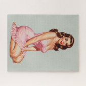 Retro Brunette Pin-up Girl in Pink Puzzle (Horizontal)
