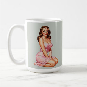 Retro Brünettes Button-up Girl in Pink Kaffeetasse