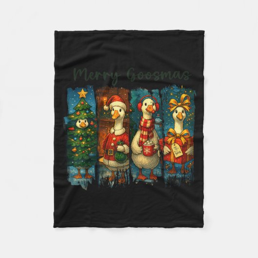 Retro Brushstroke Goose Christmas Merry Goosmas Xm Fleecedecke (Vorderseite)