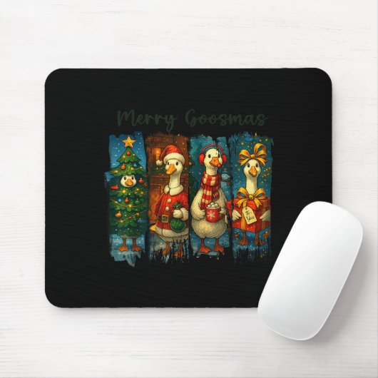 Retro Brushstroke Goose Christmas Merry Goosmas Xm Mousepad (Mit Mouse)