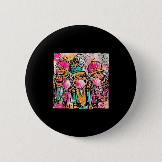 Retro Brushstroke Nutcracker Blowing Bubble Gum Ch Button (Vorderseite)